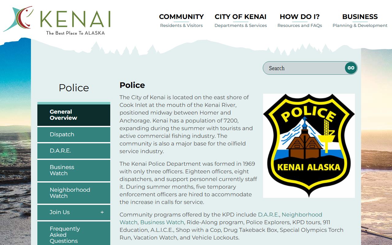 Kenai Alaska public records police department page