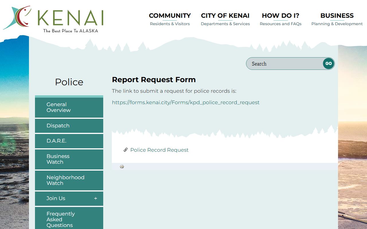 Kenai Alaska public records police department report request form