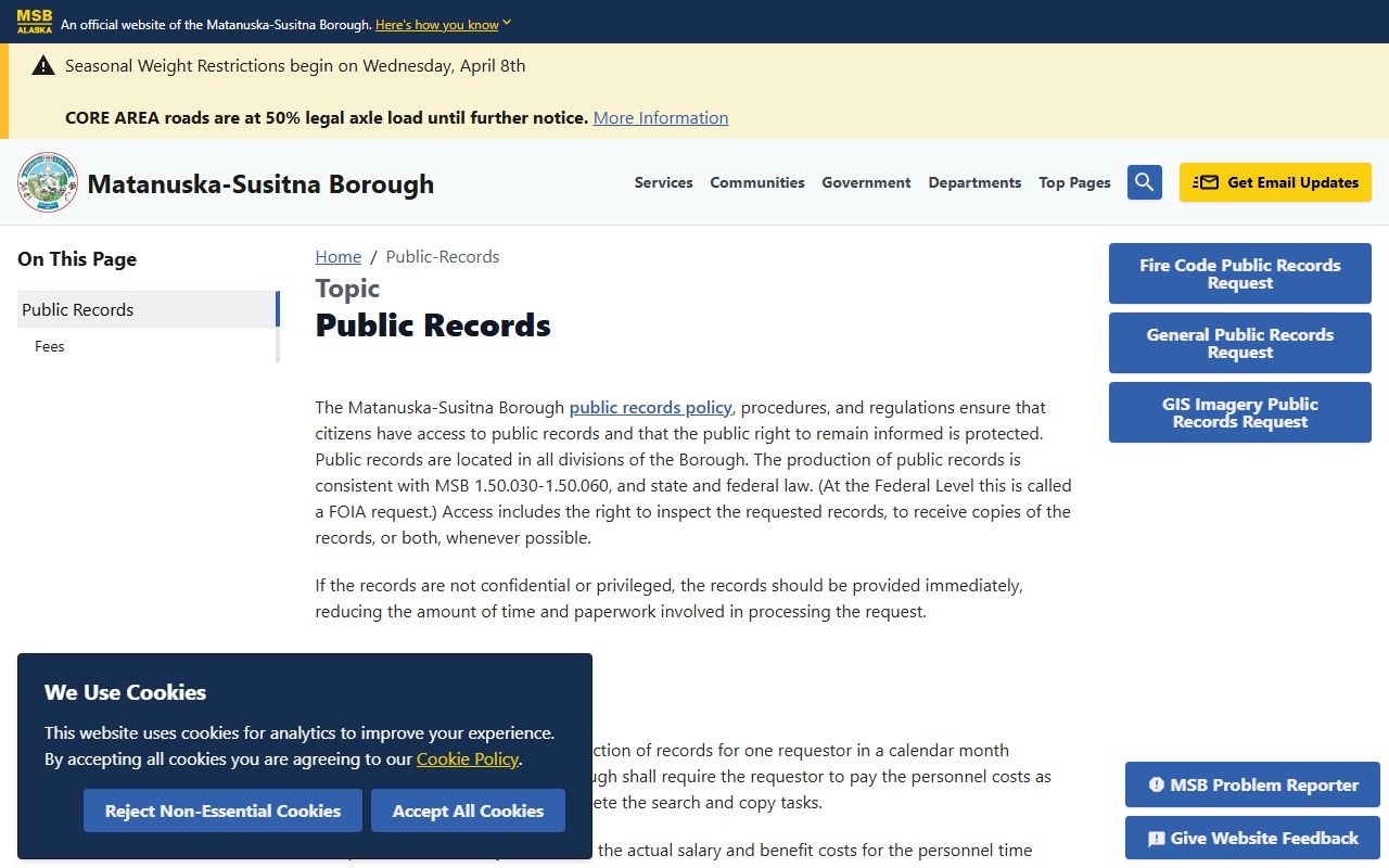 Meadow Lakes Alaska public records Mat-Su Borough portal