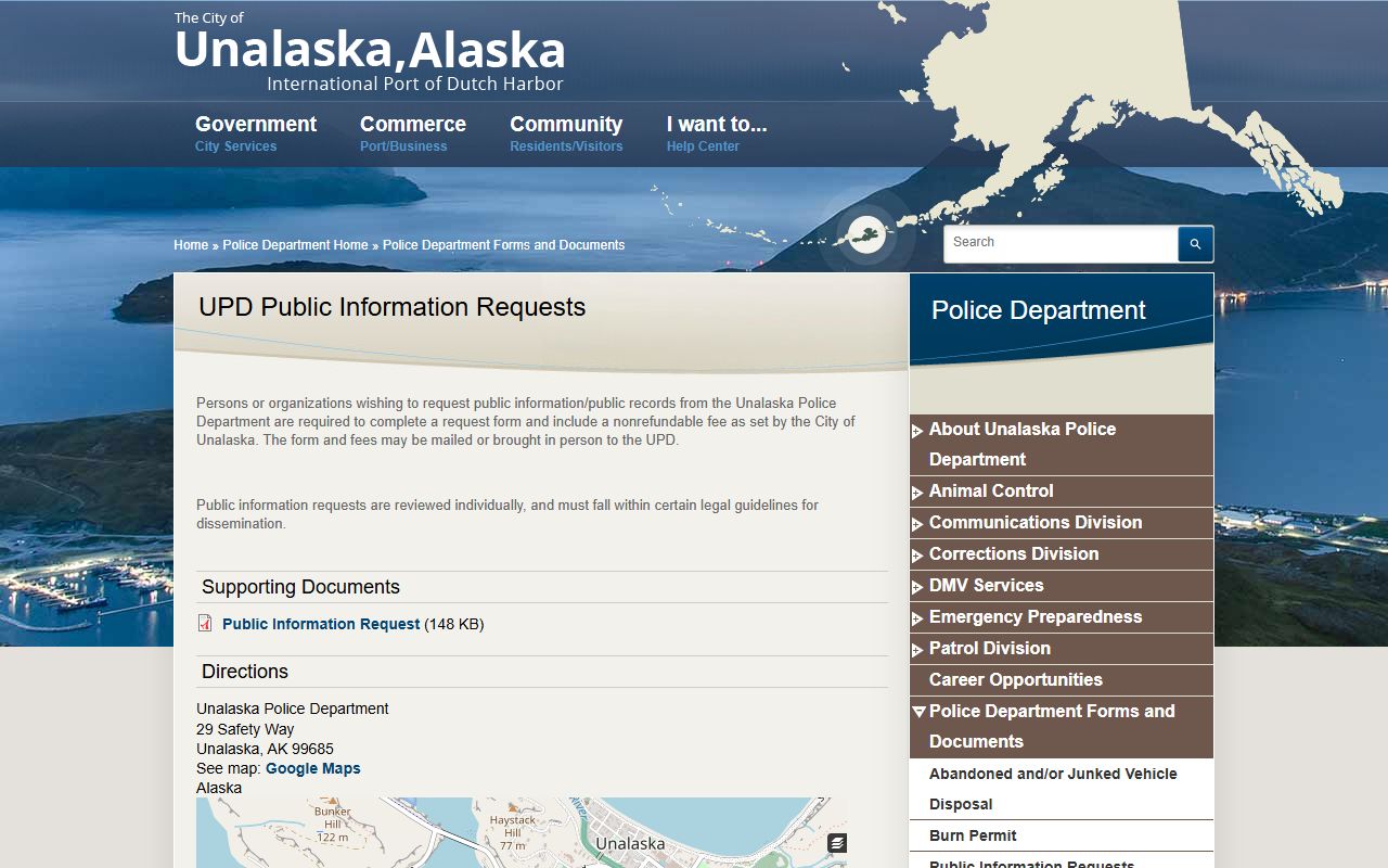 Unalaska Police Department Alaska public records request