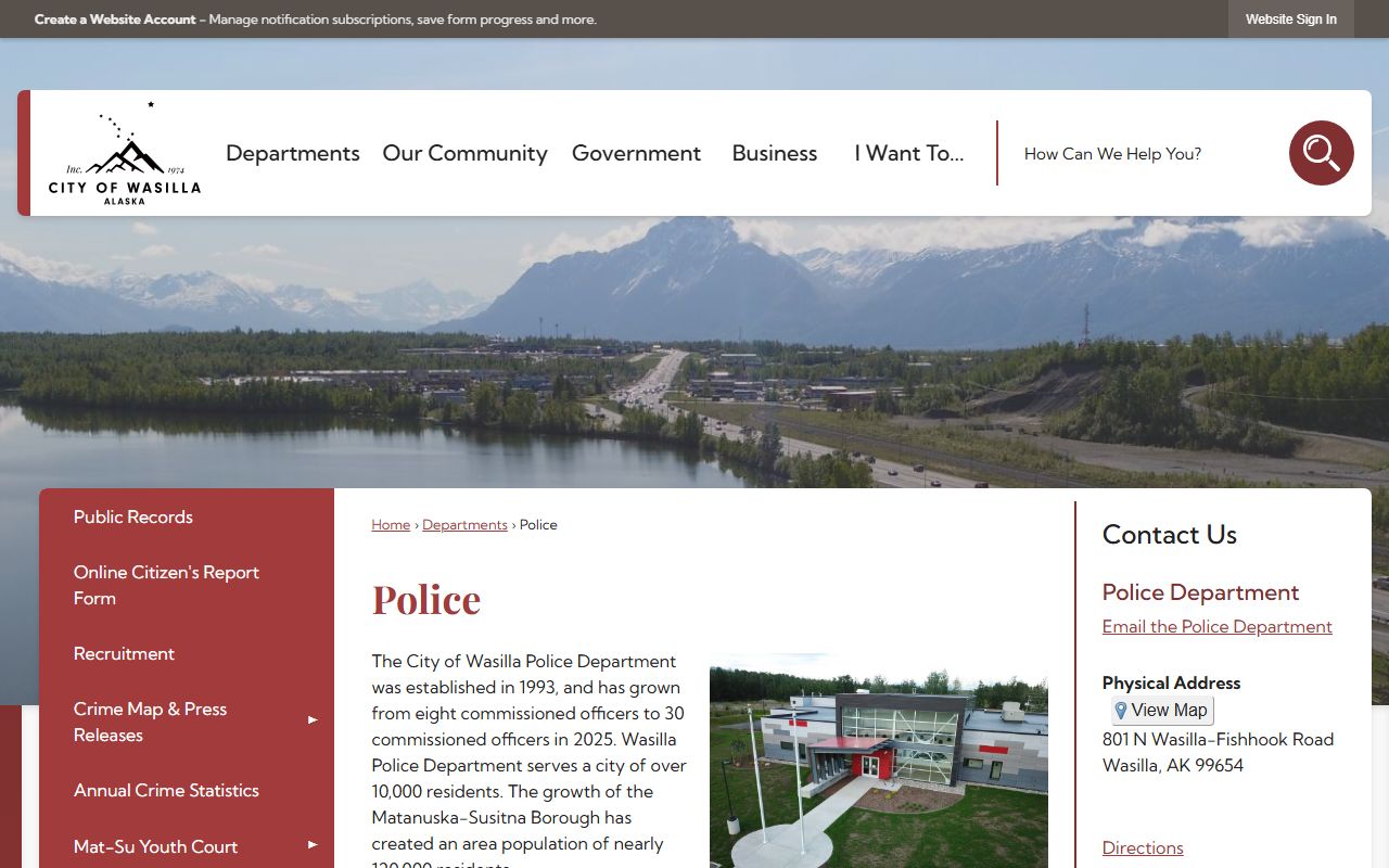 Wasilla Alaska police department public records website