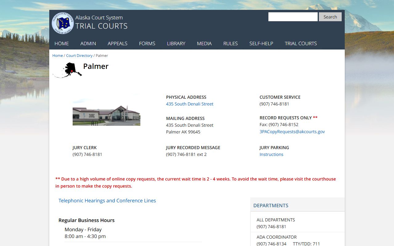 Wasilla Alaska court system directory public records