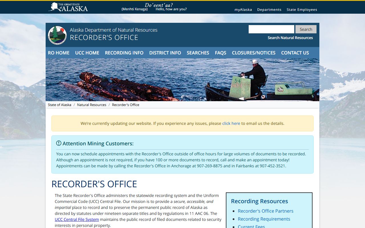 Alaska DNR Recorder's Office webpage for Aleutians East Borough property records
