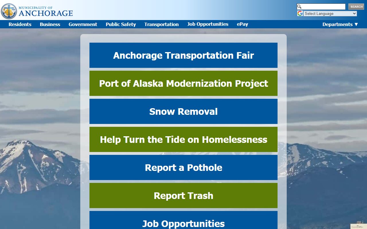 Anchorage Municipality official website showing public records access