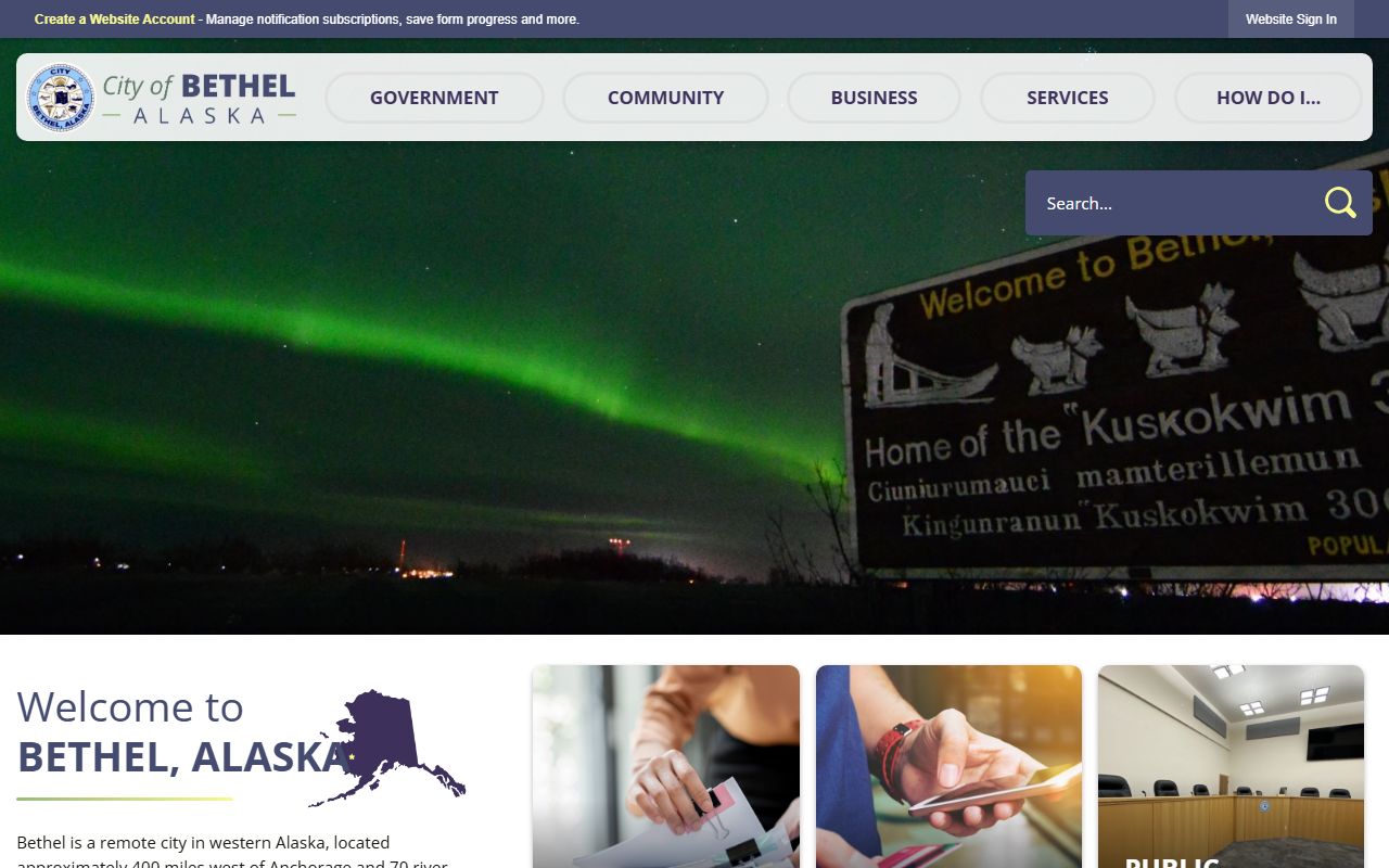 City of Bethel website showing public records request options for the Bethel Census Area