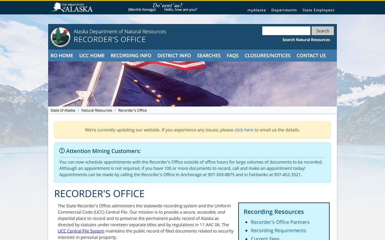 Alaska DNR Recorder's Office website for Bristol Bay Borough property records