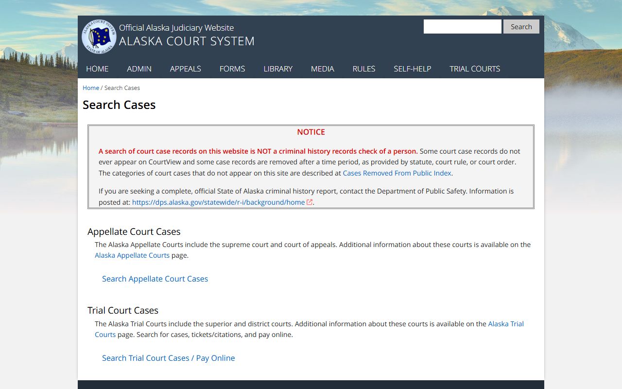 Alaska Court System CourtView public records search portal