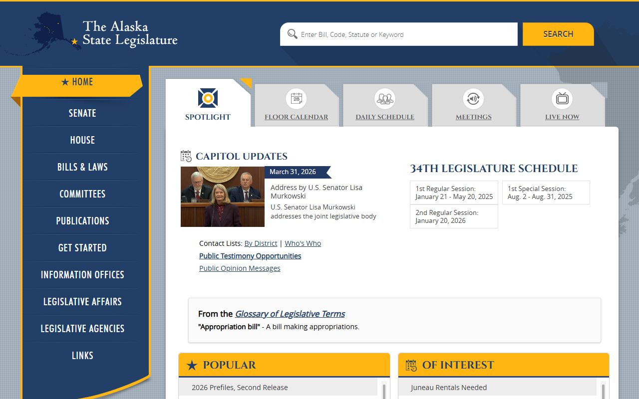 Alaska Legislature portal public records legislative history BASIS