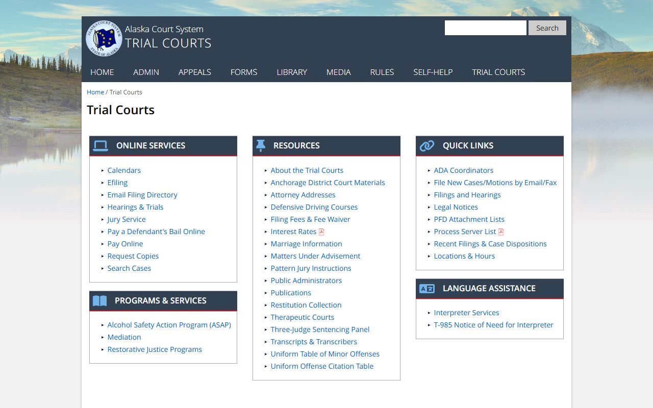 Alaska Trial Courts directory public records courthouse locations