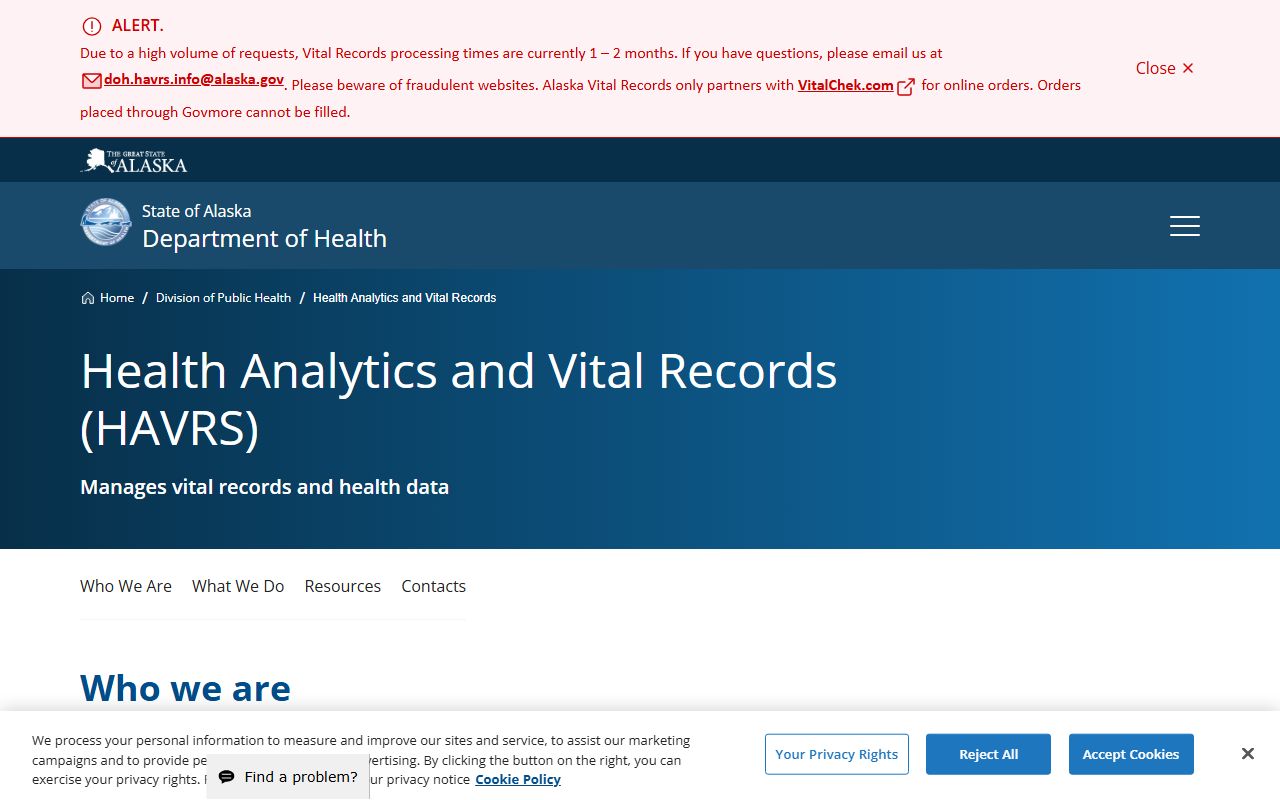 Alaska Health Analytics and Vital Records public records division