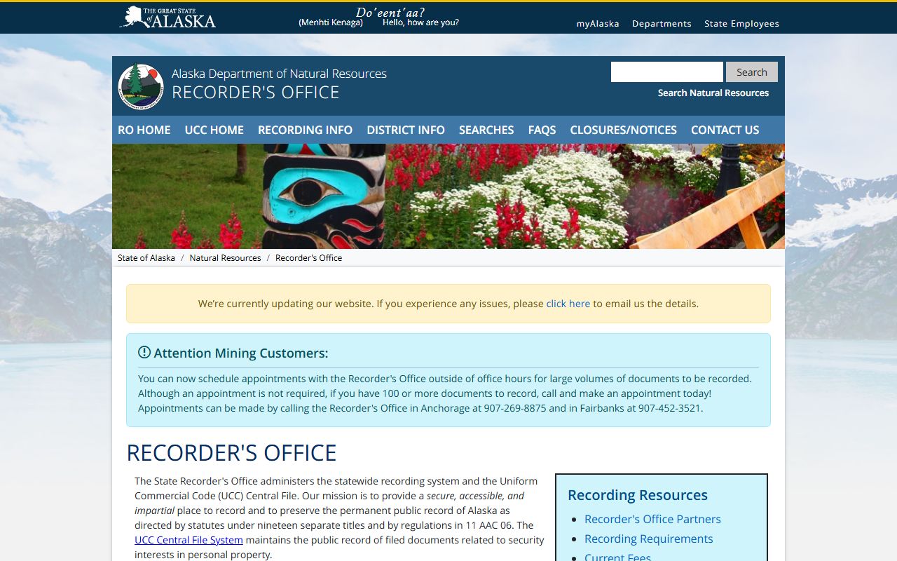 Alaska DNR Recorders Office public records land documents